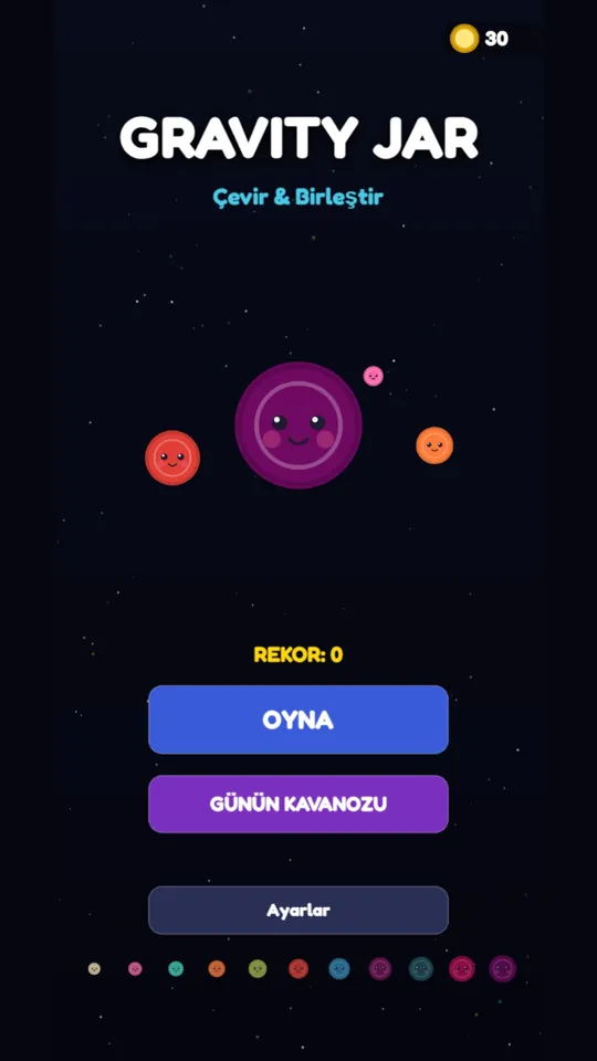 Gravity Jar ana menü ekranı